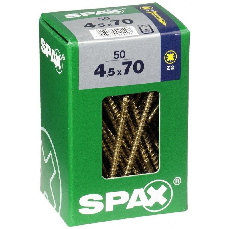 Lot de 50 vis acier tĂȘte fraisĂ©e pozidriv SPAX, Diam.4.5 mm x L.70 mm