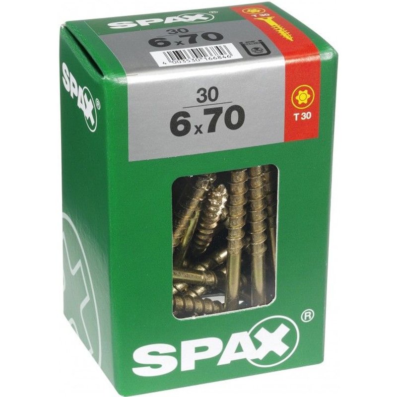 Lot de 30 vis acier tĂȘte fraisĂ©e torx SPAX, Diam.6 mm x L.70 mm