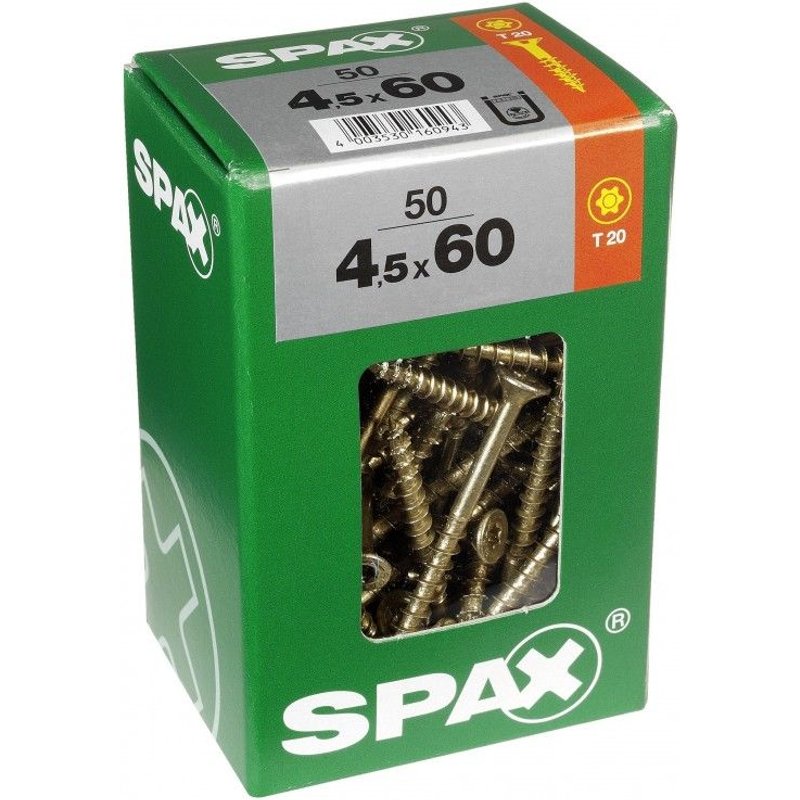 Lot de 50 vis acier tĂȘte fraisĂ©e torx SPAX, Diam.4.5 mm x L.60 mm