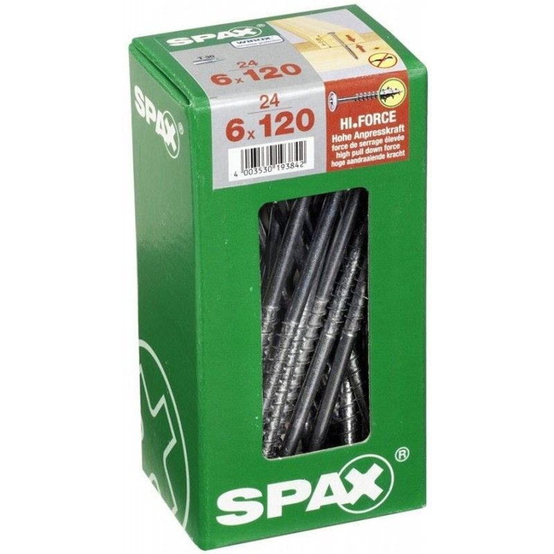 Lot de 24 vis acier tête fraisée bombée torx SPAX, Diam.6 mm x L.120 mm