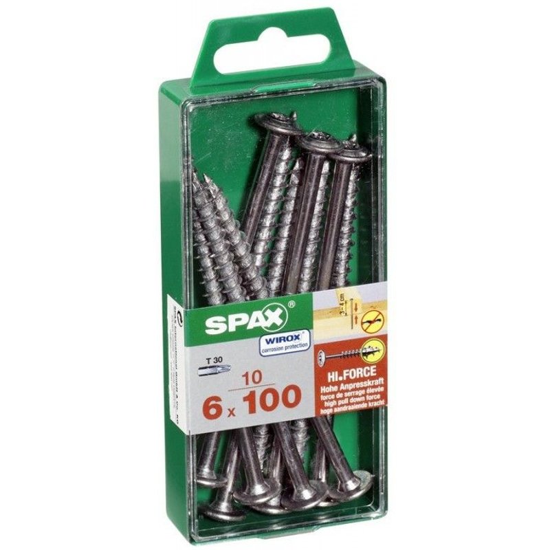Lot de 10 vis acier tĂȘte fraisĂ©e bombĂ©e torx SPAX, Diam.6 mm x L.100 mm