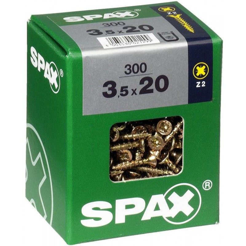 Lot de 300 vis acier tĂȘte fraisĂ©e pozidriv SPAX, Diam.3.5 mm x L.20 mm