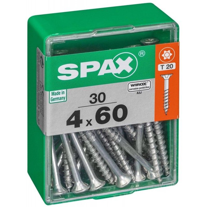 Lot de 30 vis acier tĂȘte autofraisĂ©e plate SPAX, Diam.4 mm x L.60 mm