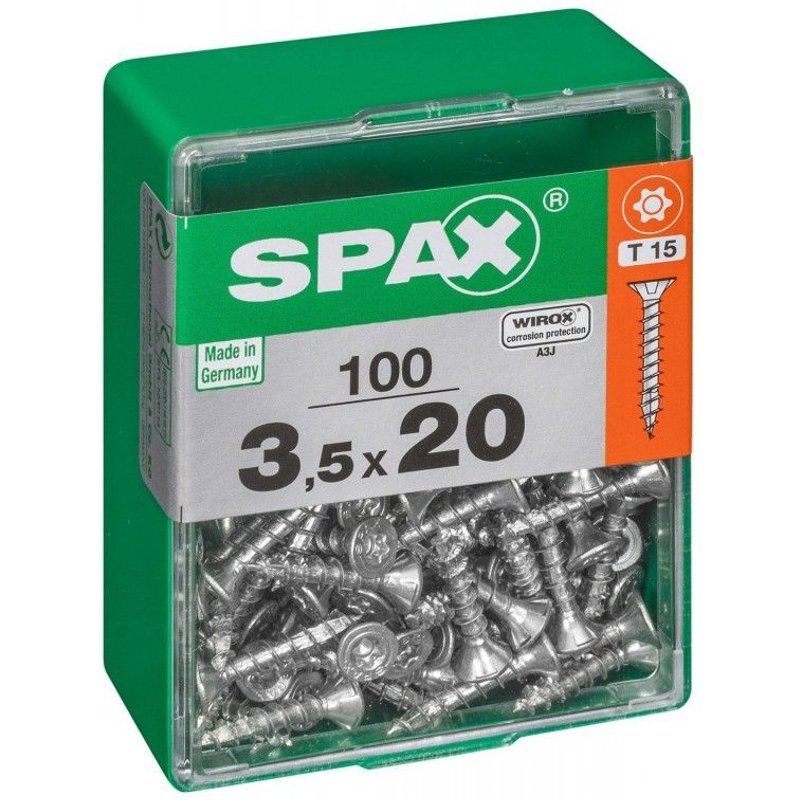 Lot de 100 vis acier tête autofraisée plate SPAX, Diam.3.5 mm x L.20 mm