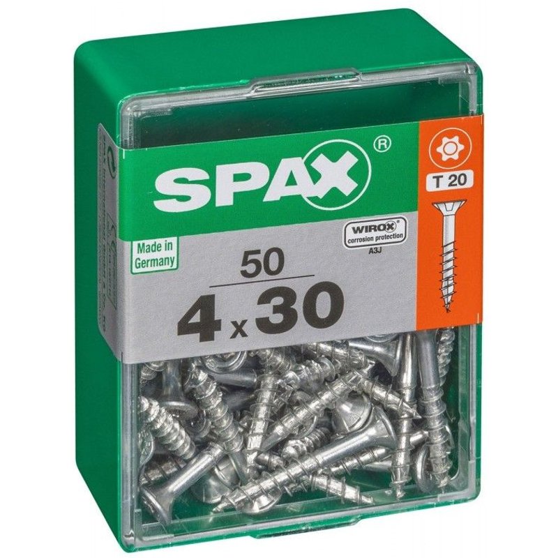 Lot de 50 vis acier tête autofraisée plate SPAX, Diam.4 mm x L.30 mm