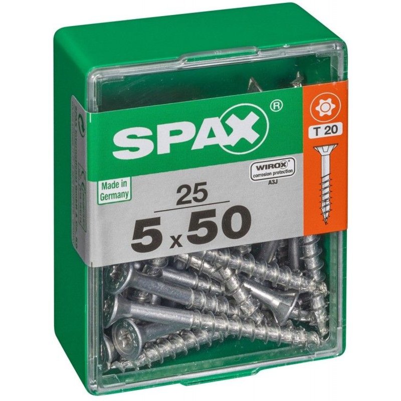Lot de 25 vis acier tĂȘte autofraisĂ©e plate SPAX, Diam.5 mm x L.50 mm