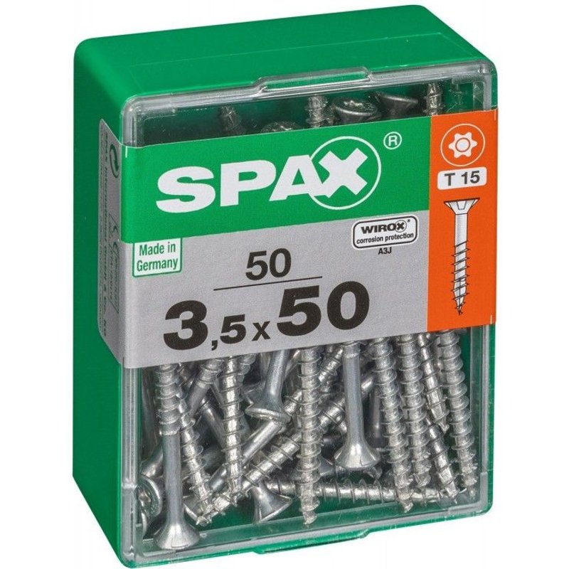Lot de 50 vis acier tĂȘte autofraisĂ©e plate SPAX, Diam.3.5 mm x L.50 mm