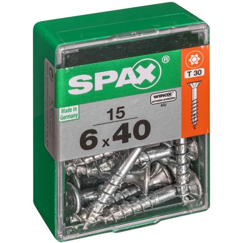 Lot de 15 vis acier tĂȘte autofraisĂ©e plate SPAX, Diam.6 mm x L.40 mm