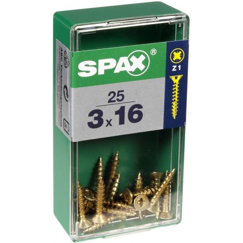 Lot de 25 vis acier tĂȘte fraisĂ©e pozidriv SPAX, Diam.3 mm x L.16 mm