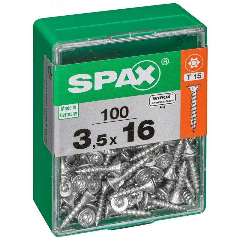 Lot de 100 vis acier tête autofraisée plate SPAX, Diam.3.5 mm x L.16 mm