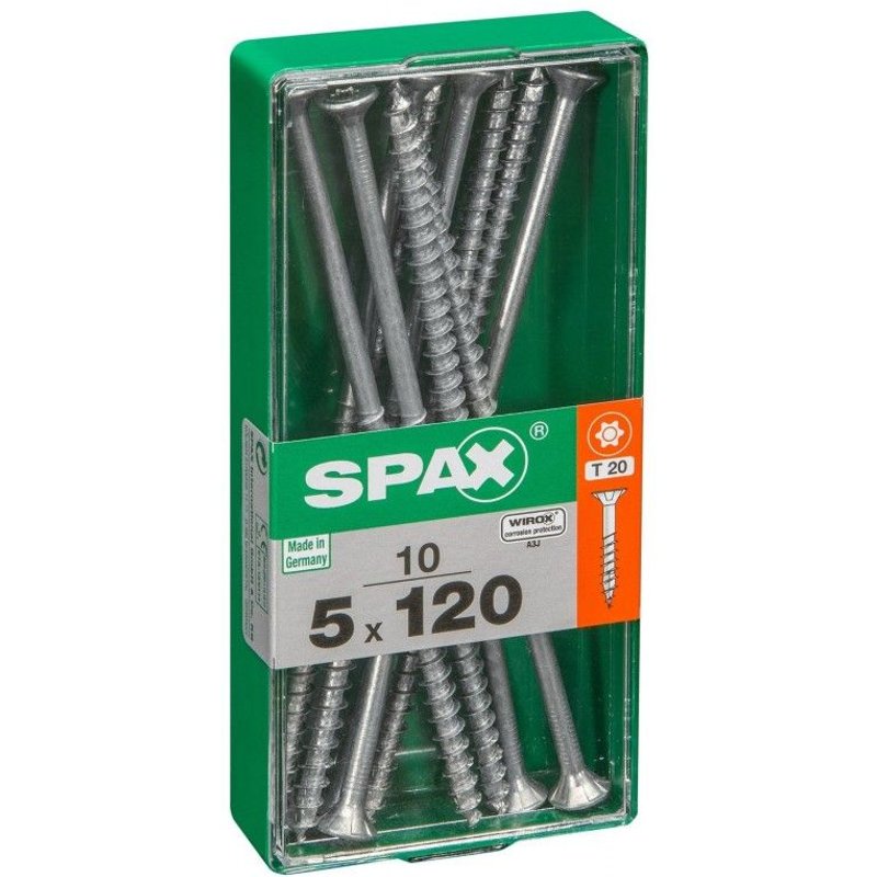 Lot de 10 vis acier tĂȘte autofraisĂ©e plate SPAX, Diam.5 mm x L.120 mm
