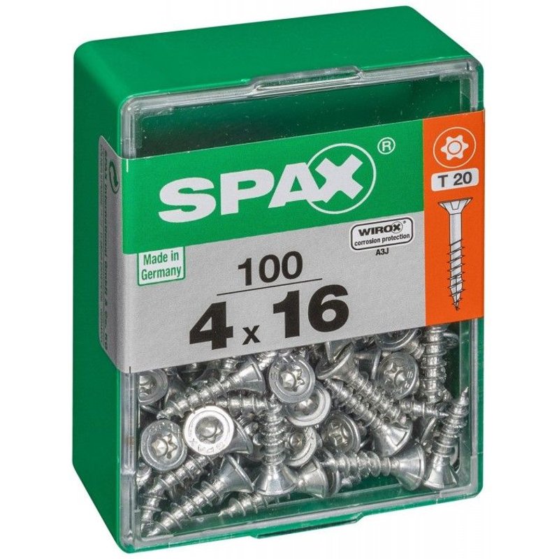 Lot de 100 vis acier tĂȘte autofraisĂ©e plate SPAX, Diam.4 mm x L.16 mm