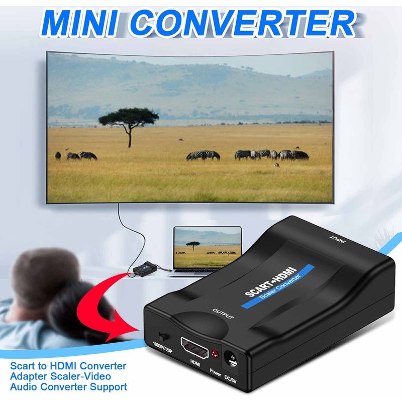 Adaptateur de convertisseur péritel vers HDMI, prise en charge du convertisseur audio vidéo Scaler MEI6423
