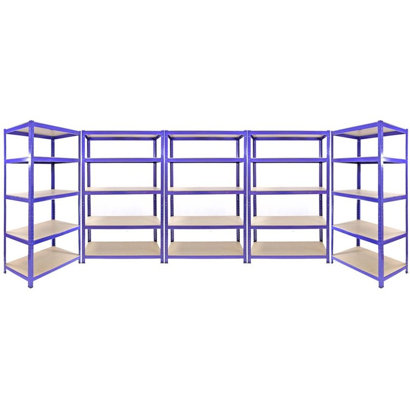 Monster Racking - 3 Rayonnages Q-Rax Bleus 120cm X 50cm X 182cm & 2 Rayonnages Q-Rax Bleus 90cm X 50cm X 182cm En Acier Sans Boulons