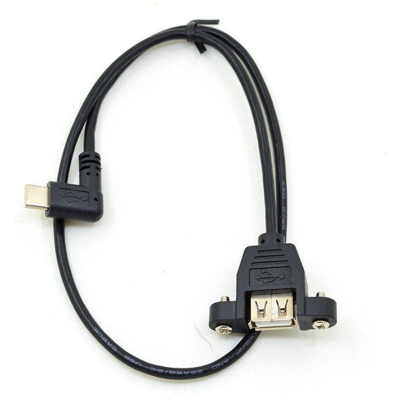 50CM Câble coudé USB 3.1 Type C mâle vers USB 2.0 Type A femelle pour montage sur panneau, coudé de 50CM, 0.5m, aide à la conception de vis 28mm