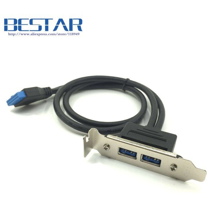 50cm Double Port USB 3.0 vers carte mère, 50cm, câble adaptateur d'en-tête 20 broches avec PCI E arrière court, panneau de support à profil bas