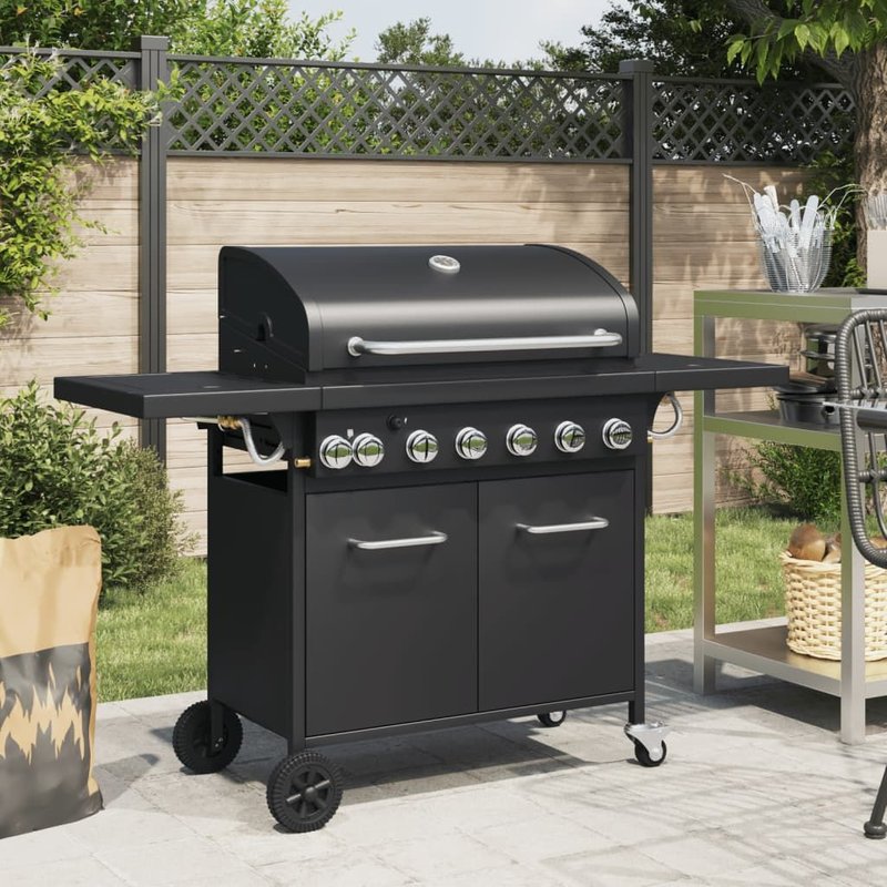 Vidaxl Barbecue Gril À Gaz Avec 7 Brûleurs Noir Acier Enduit De Poudre