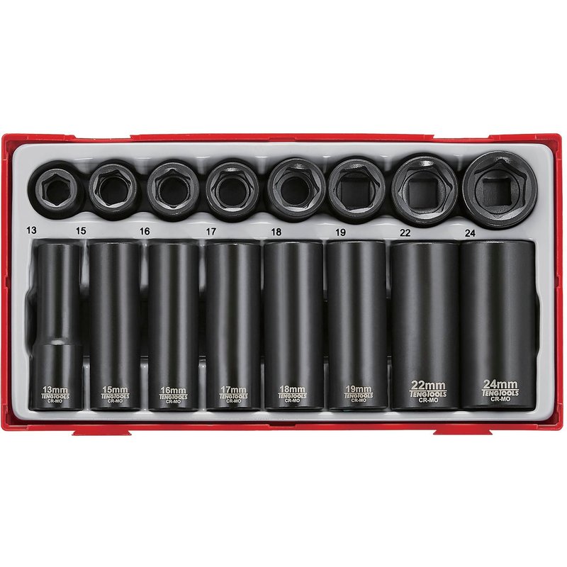 Douilles à choc courtes et longues 1/2'' 16 pcs Teng Tools TT9116N