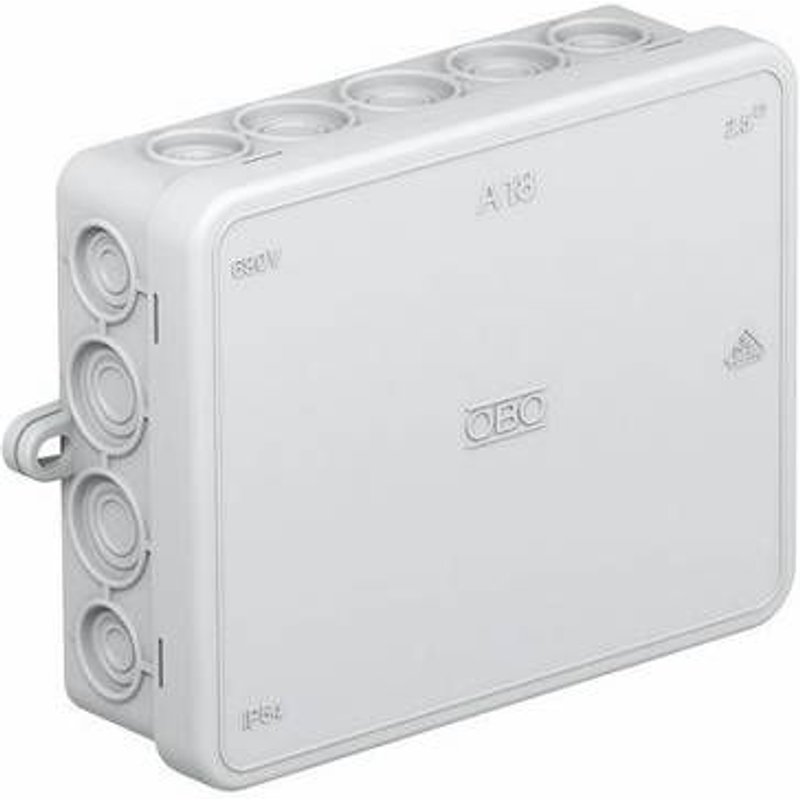Boîte de dérivation OBO Bettermann 2000410 (L x l x h) 125 x 100 x 40 mm gris clair (RAL 7035) IP55 1 pc(s)