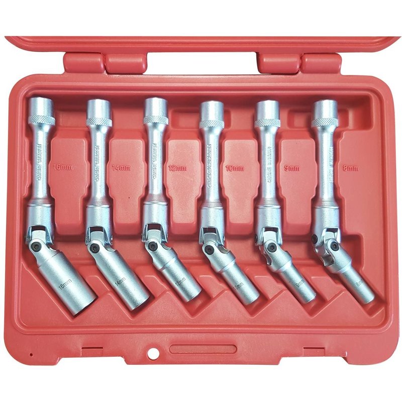 JEU DE 6 DOUILLES ARTICULEES EXTRA LONGUES CHROME VANADIUM
