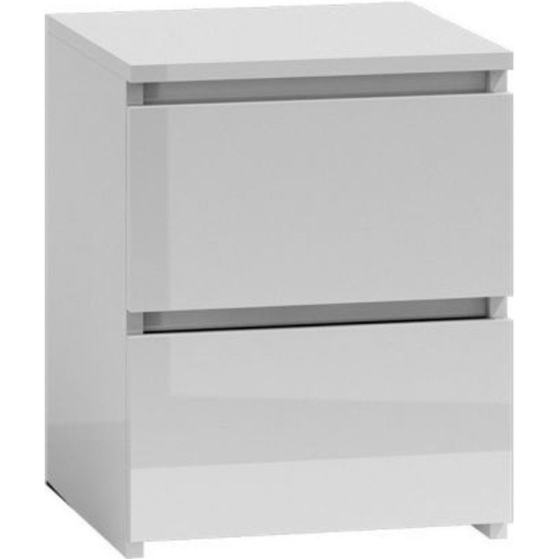 Table De Chevet / Table De Nuit Moderne Avec 2 Tiroirs Malwa M2 - Blanc Brillant