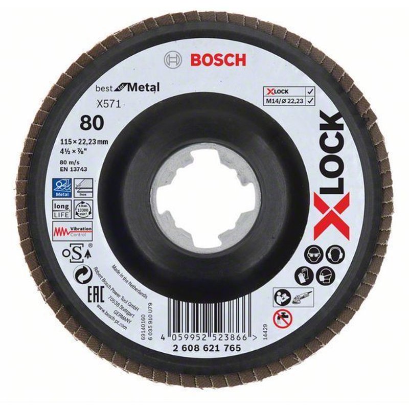 Bosch Disque à lamelles X-LOCK, Metal, G 80, X571, 115mm, K80 - 2608621765