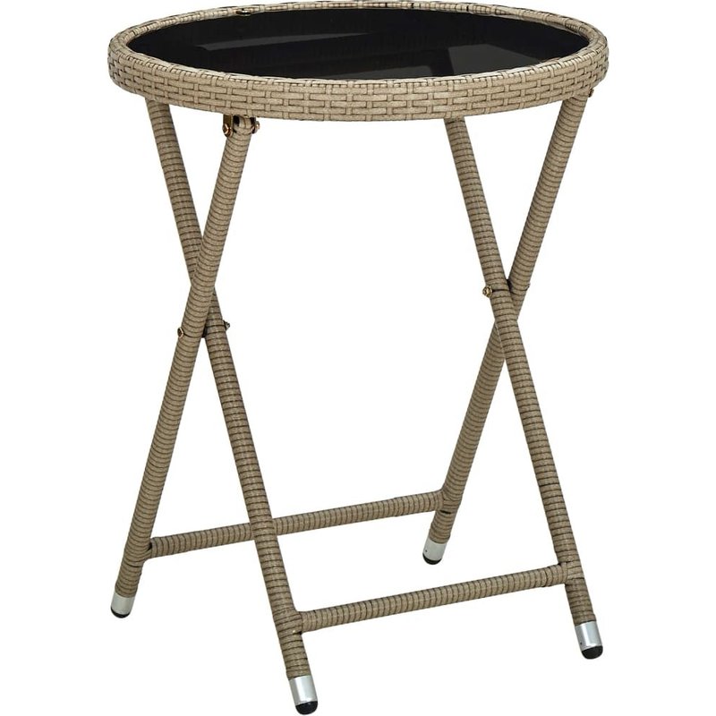 Vidaxl Table À Thé Beige 60 Cm Résine Tressée Et Verre Trempé