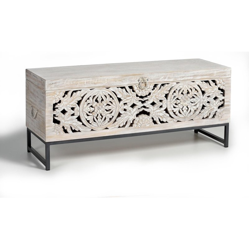 Coffre En Manguier Et Pieds En Métal Blanc Vieilli