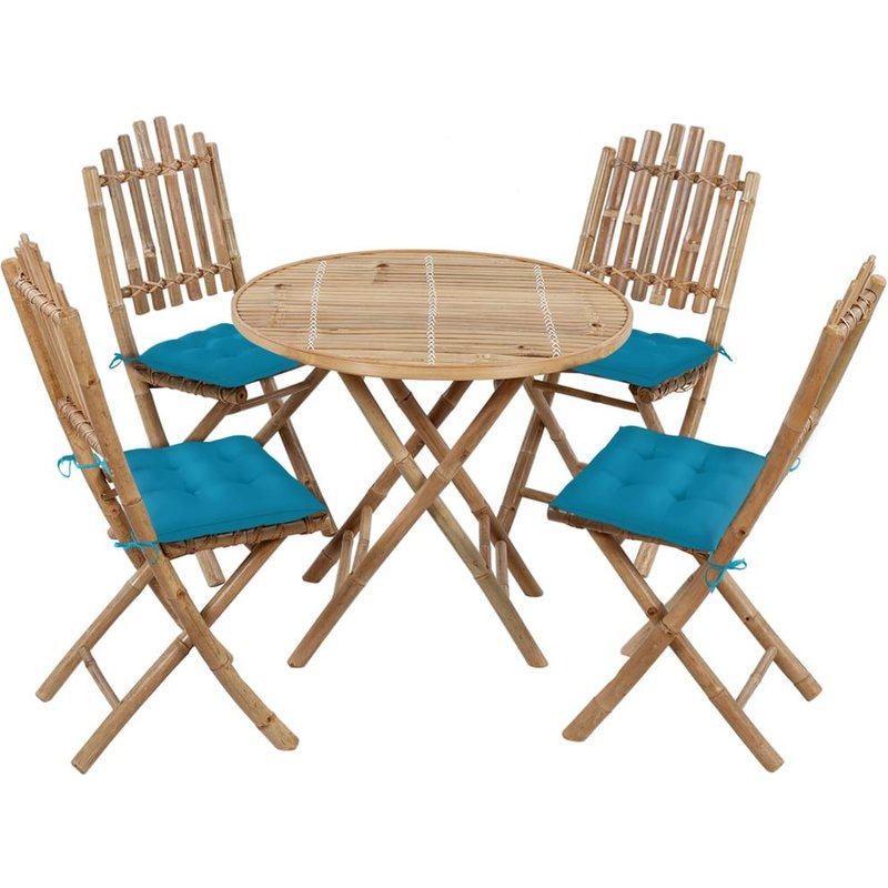 Vidaxl Ensemble À Manger D'extérieur Pliable 5pcs Avec Coussins Bambou