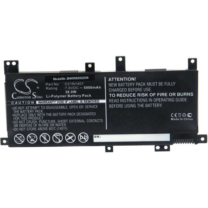 vhbw Batterie compatible avec Asus X455LA-WX159D, X455LA-WX182, X455LA-WX213H ordinateur portable Notebook (5000mAh, 7,6V, Li-polymère)