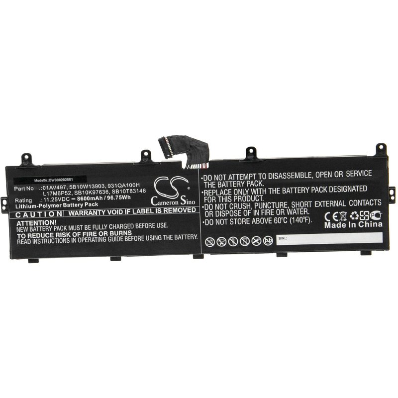 vhbw Batterie compatible avec Lenovo ThinkPad P73-20QR0026GE, P73-20QR0028GE ordinateur portable Notebook (8600mAh, 11,25V, Li-polymère)