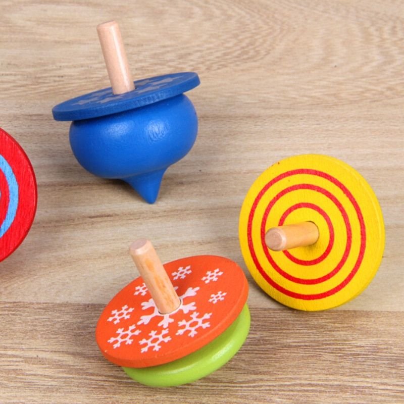4 Pcs / Lot Jouet En Bois Coloré Toupie Montessori Magique Classique Jouets Toupie Cadeau D'anniversaire Éducatif Lava1