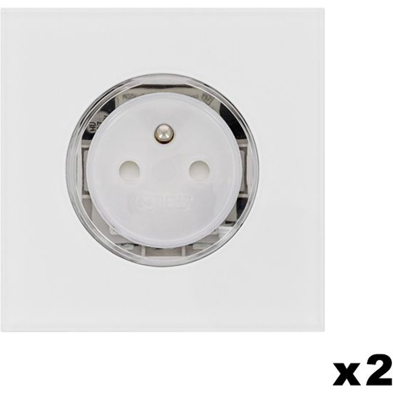 LOT DE 2 PRISE 2P+T INTELLIGENTE VERRE BLANC