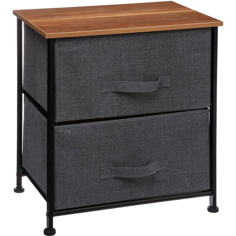 Table De Chevet À 2 Tiroirs - H. 51 Cm - Gris Foncé