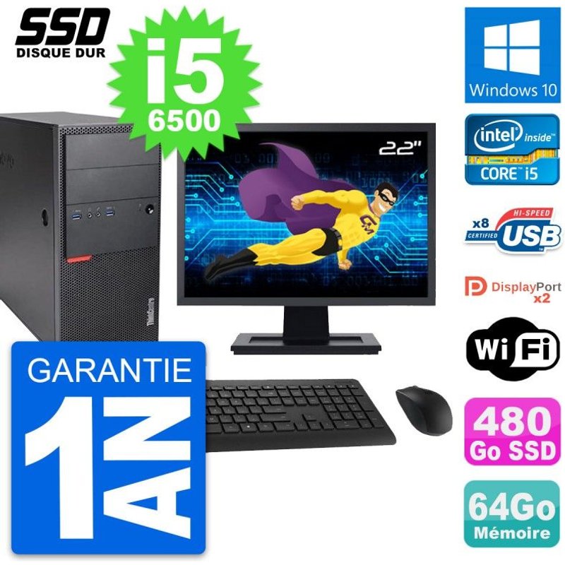 PC Tour Lenovo M900 Ecran 22" Intel i5-6500 RAM 64Go SSD 480Go Windows 10 Wifi
