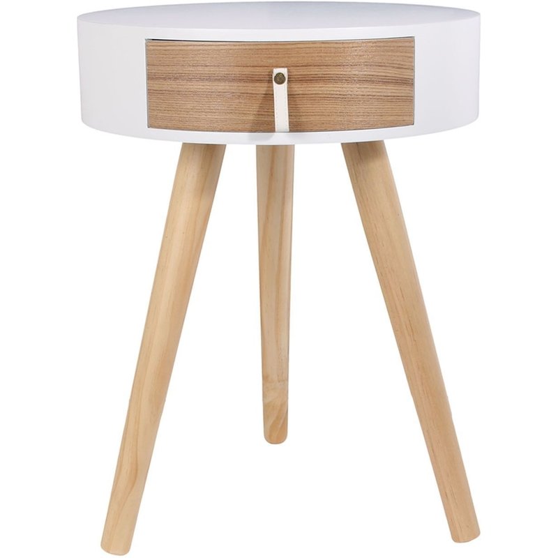 Table De Chevet Scandinave Nora - Diam. 35 X H. 45 Cm - Blanc