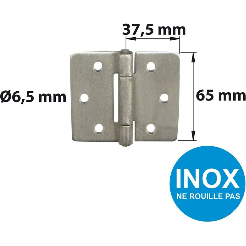 Charnière forte inox pour volets battants/pour porte battante, L.75 x l.75 mm