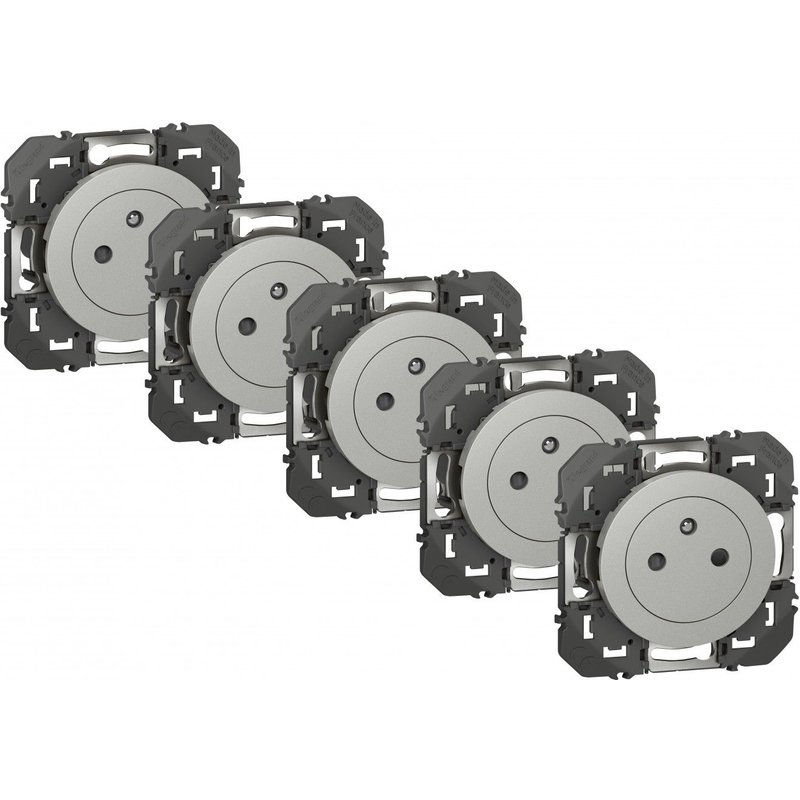 Lot de 5 prises avec terre Dooxie, LEGRAND, aluminium