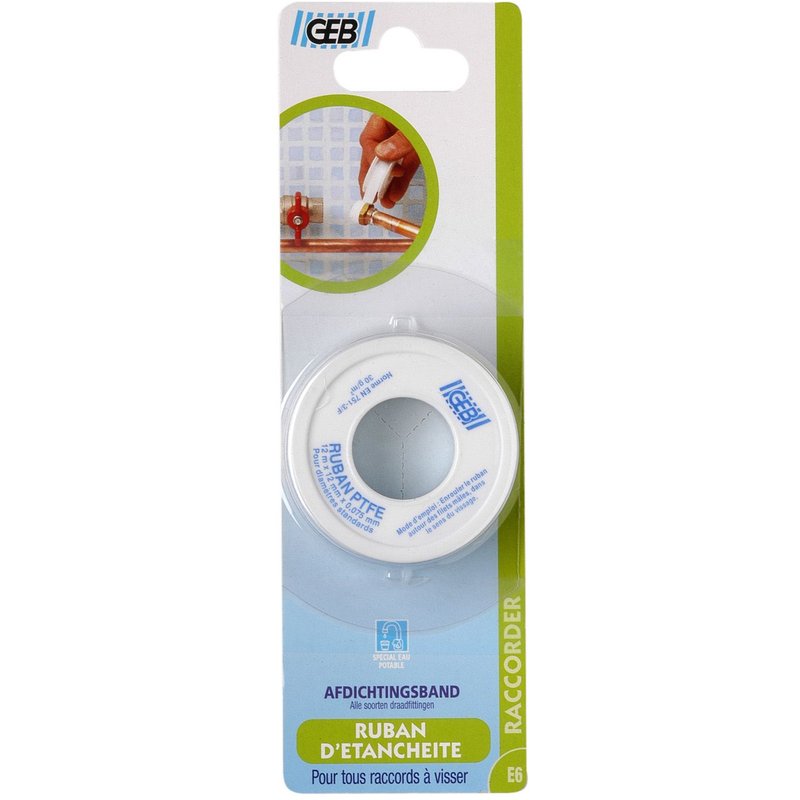 Ruban téflon ep.0.075 x l.12 mm x l.12 m GEB