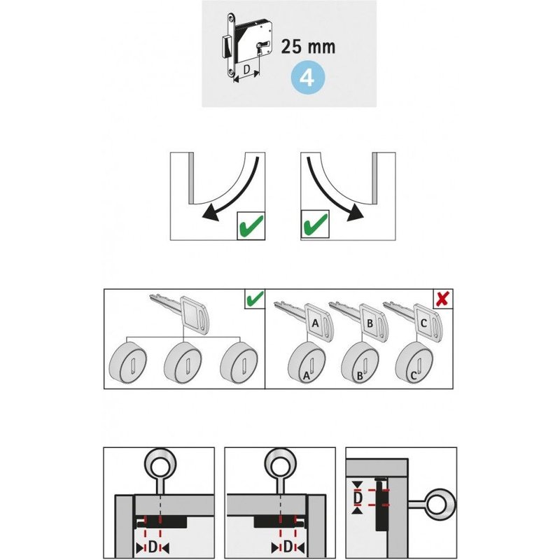 Serrure de meuble acier en applique HETTICH 25 mm réversible