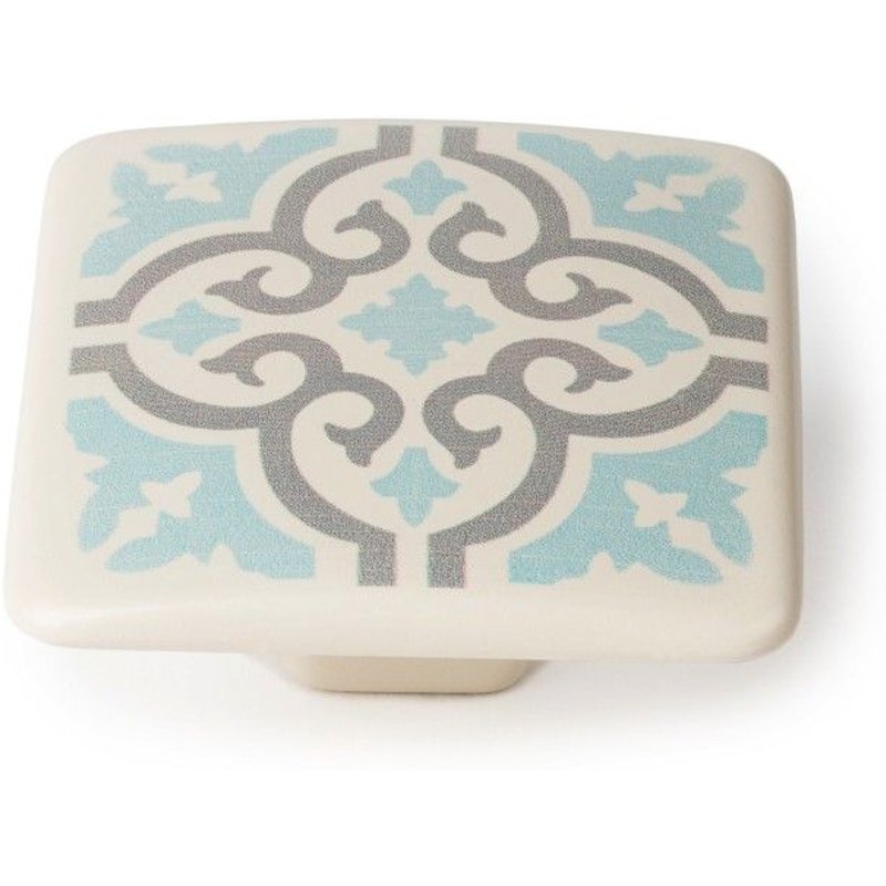 Bouton de meuble Carreau de ciment zamak peint blanc/gris H.20 x l.37 x P.37 mm