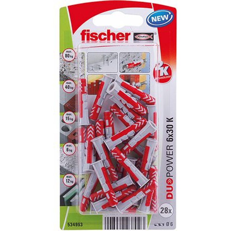 Cheville bi-matière Duopower Fischer - Diamètre 6 mm - Vendu par 28