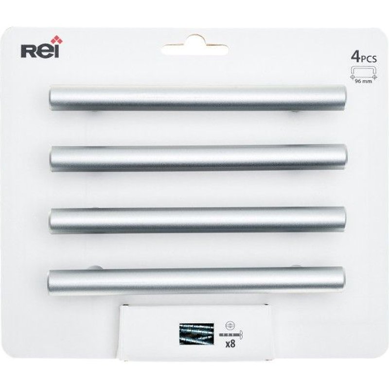 Lot de 4 poignées de meuble entraxe 96 mm inox brut