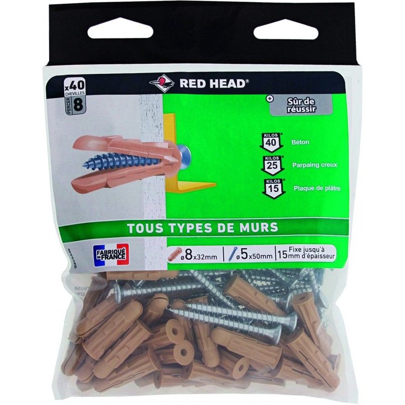 Lot de 40 chevilles et vis Ă expansion ou Ă verrouillage de forme grapex G8VSA40