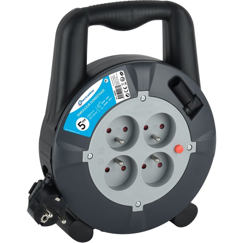 Enrouleur de câble électrique ménager avec terre L. 5 m ho5vvf 3g1.5