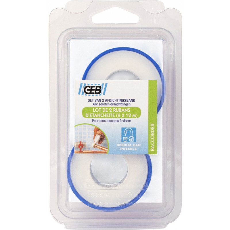 Lot de 2 rubans téflons ep.0.075 x l.12 mm x l.12 m GEB