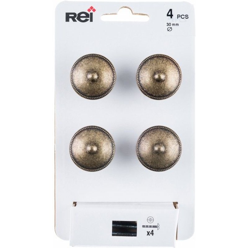 Lot de 4 boutons de meuble Rond zamak laitonné H.22 x l.30 x P.30 mm