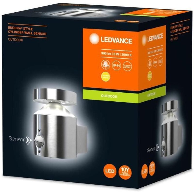 ENDURA STYLE CYLINDER WALL SENSOR Applique Extérieure 6w= 360lm - Acier Inoxydable