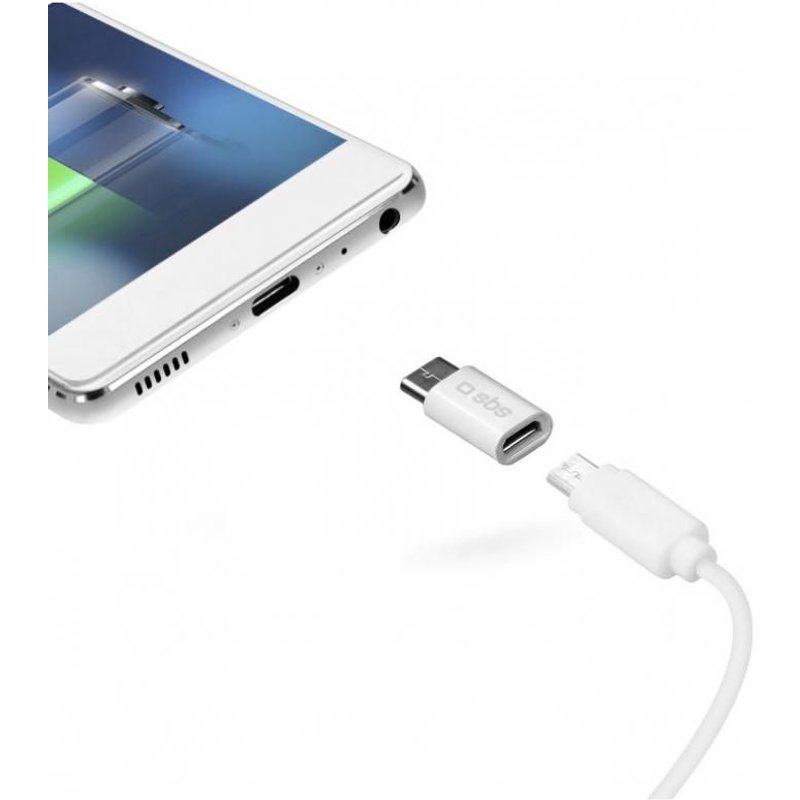 CABLE USB SBS MICRO-USB HEMBRA A TIPO C + ADAPTADOR BLANCO