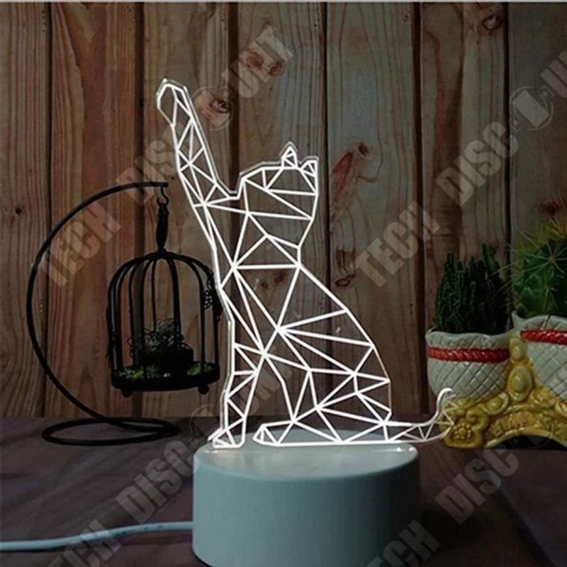 TD® Lampe optique poser décoratif tactile 7 couleurs illusion optique - modèle chat - faible consommation câble USB 3 piles AAA